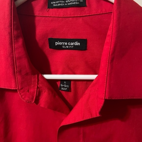 ****Donated****Pierre Cardin Red button down Slim Fit Size L - Picture 4 of 7